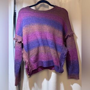Central Park West Pink and Purple Fringe Sweater L